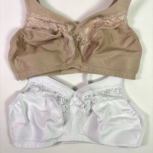 Glamorise MagicLift Minimizer Bra 40DD Set of 2 White/Cafe Wireless Full Figure